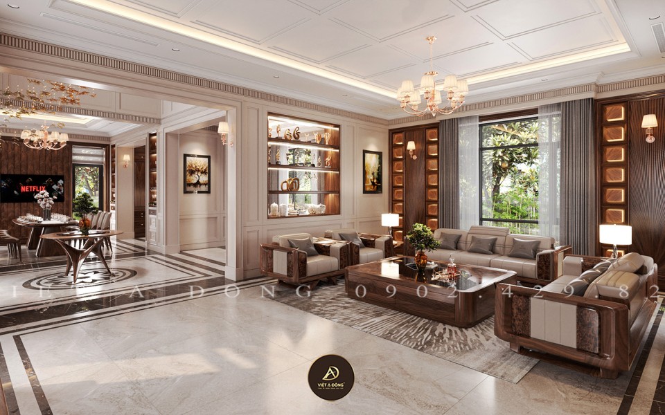 Thiết kế - Thi công nội thất biệt thự gỗ óc chó tại Vĩnh Phúc- Anh Hiệp